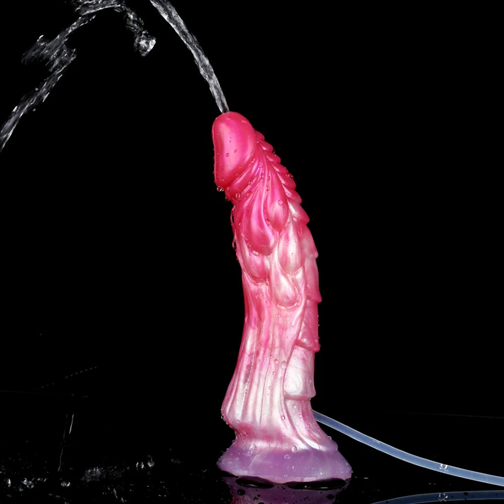 Squirting Curved Penis Ribbed Ejaculation Dildo With Sucker Spray Liquid