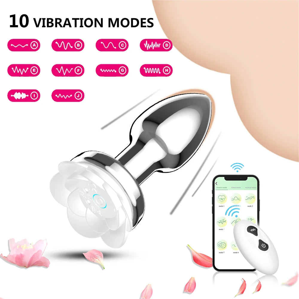 Vibrating Heart-Shape, Metal, Anal Plug with Remote